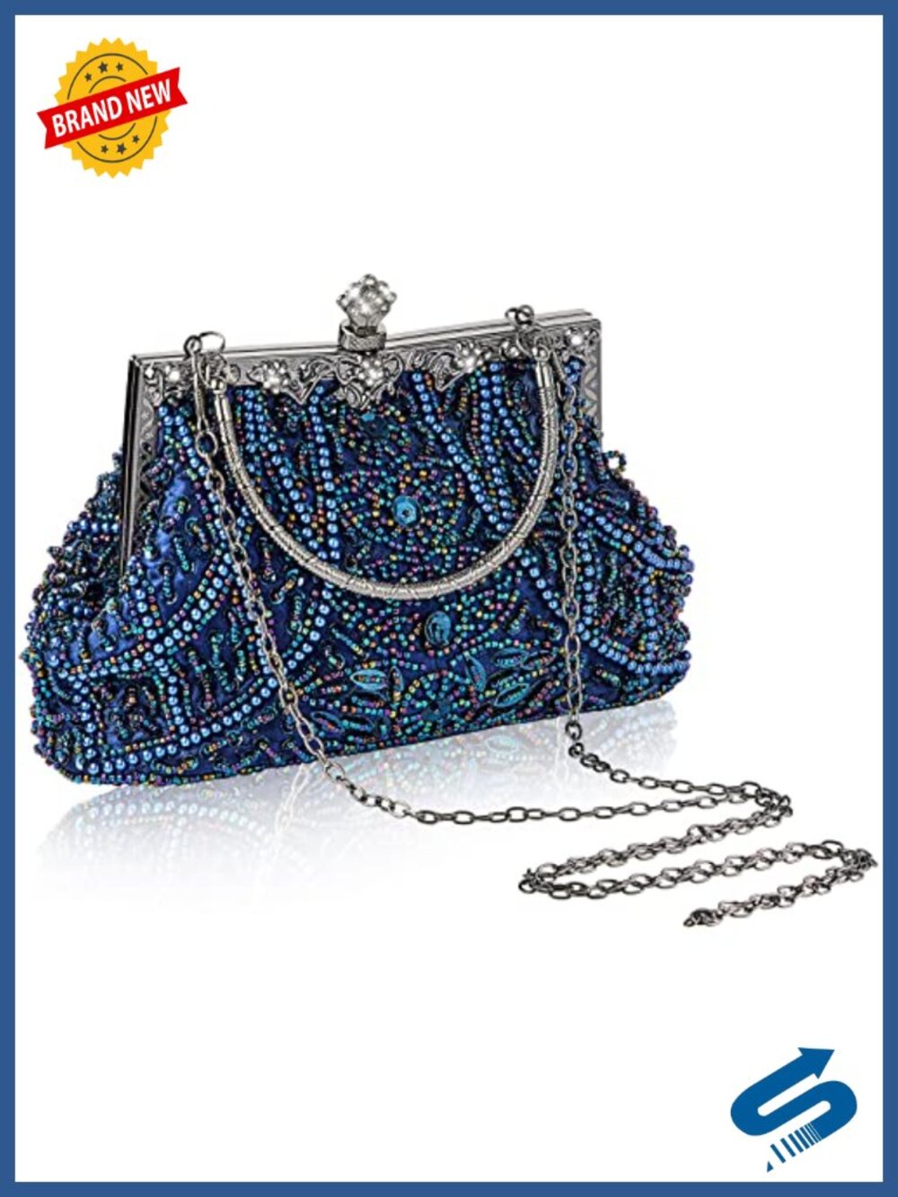 Vintage Beaded Clutch Evening Bag with Sequins and Rhinestones